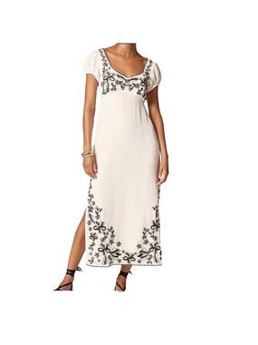 J.Crew White Black Floral Embroidered Empire Waist Maxi Dress Sz 6 Side Slit NWT